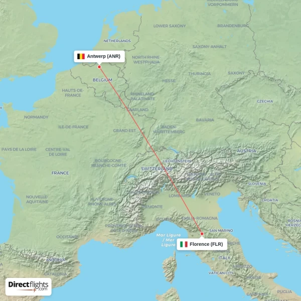 Antwerp - Florence direct flight map