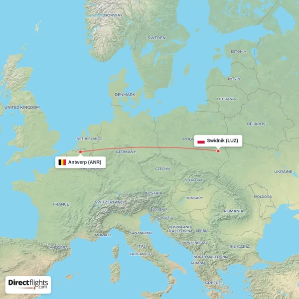 Antwerp - Swidnik direct flight map