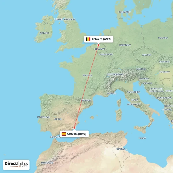 Antwerp - Corvera direct flight map