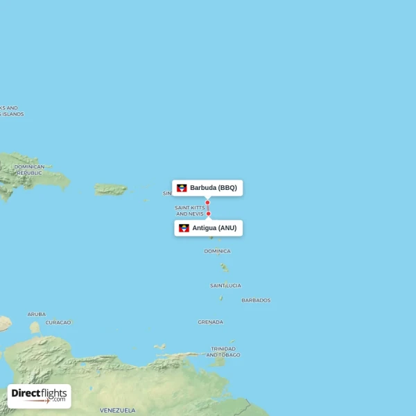 Antigua - Barbuda direct flight map