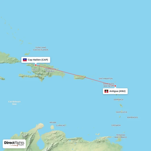 Antigua - Cap Haitien direct flight map