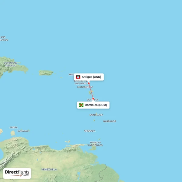 Antigua - Dominica direct flight map