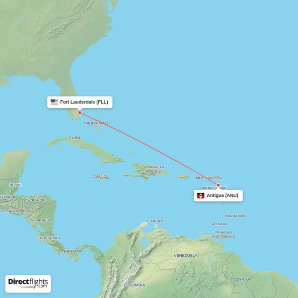 Antigua - Fort Lauderdale direct flight map
