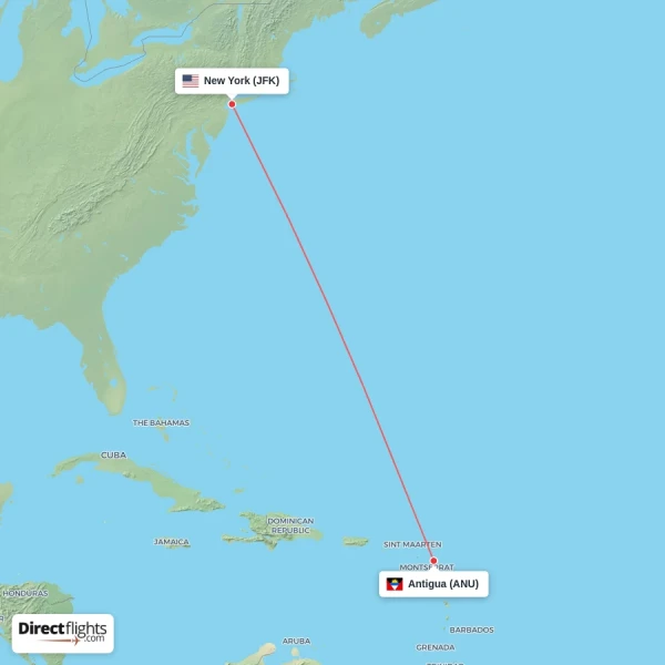 Antigua - New York direct flight map