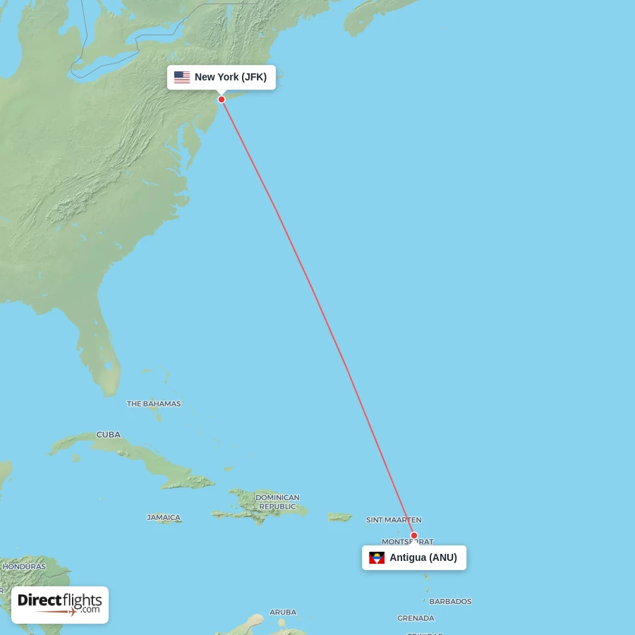 ANU - JFK route map