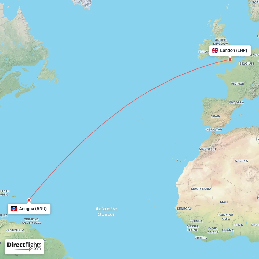 ANU - LHR route map