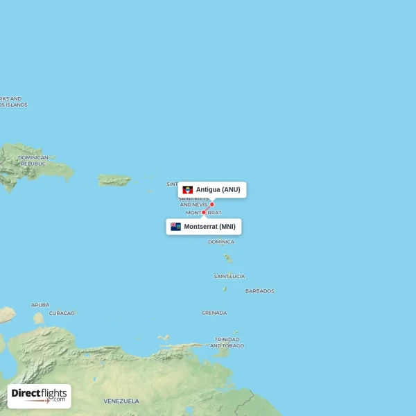 Antigua - Montserrat direct flight map