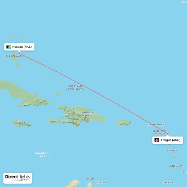 Antigua - Nassau direct flight map