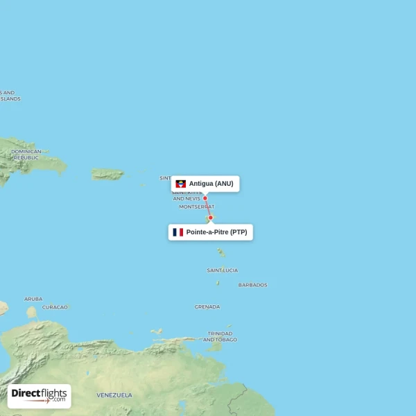 Antigua - Pointe-a-Pitre direct flight map