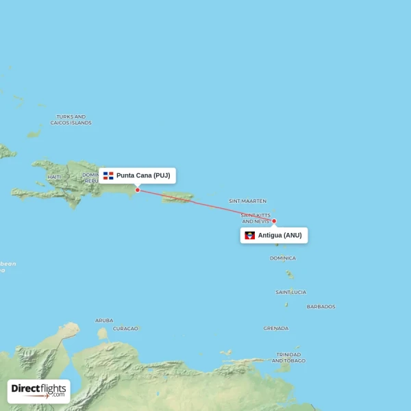 Antigua - Punta Cana direct flight map