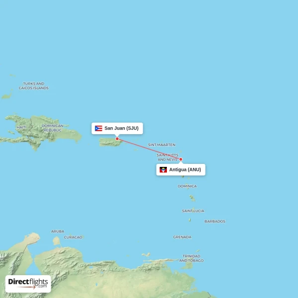 Antigua - San Juan direct flight map