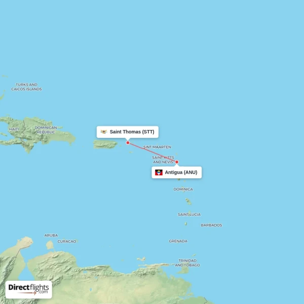 Antigua - Saint Thomas direct flight map