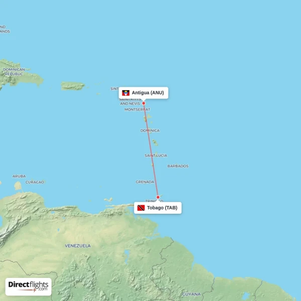Antigua - Tobago direct flight map