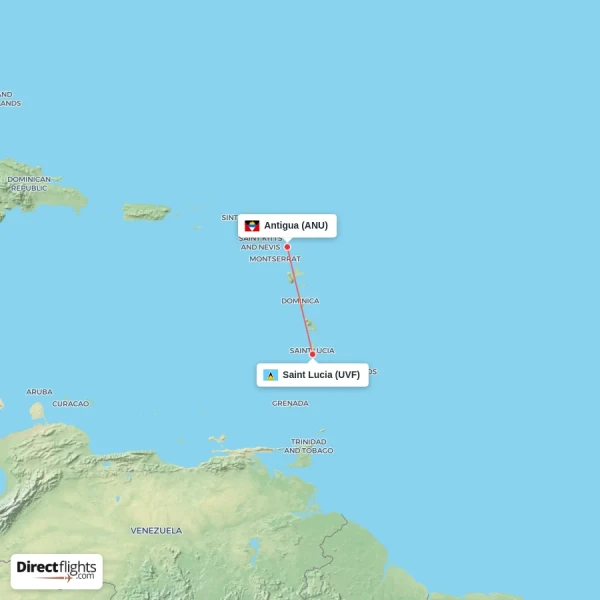 Antigua - Saint Lucia direct flight map