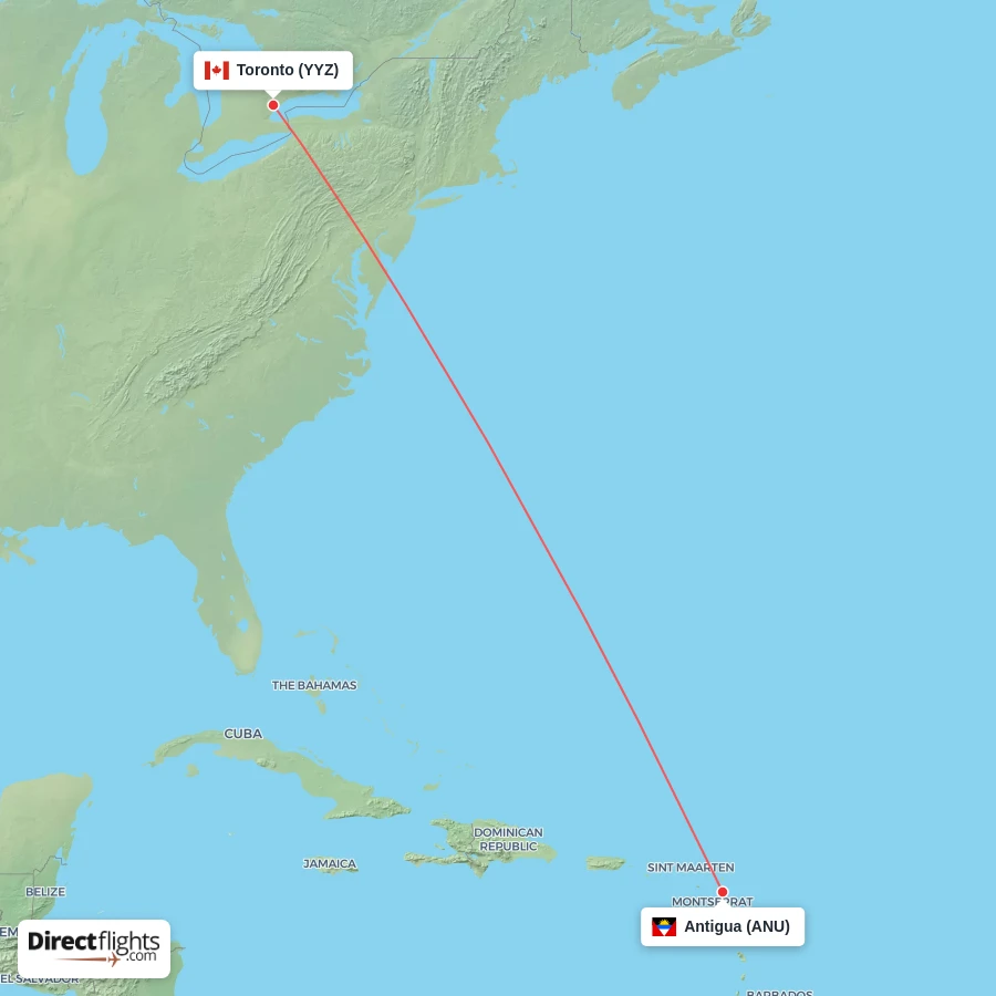 ANU - YYZ route map