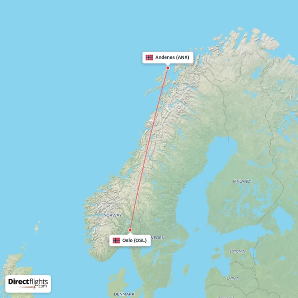 Andenes - Oslo direct flight map