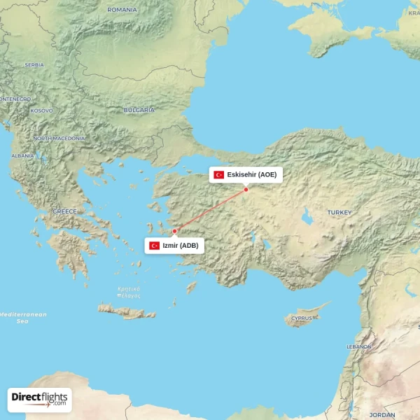 Eskisehir - Izmir direct flight map