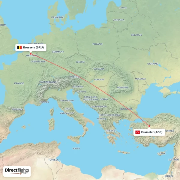 Eskisehir - Brussels direct flight map