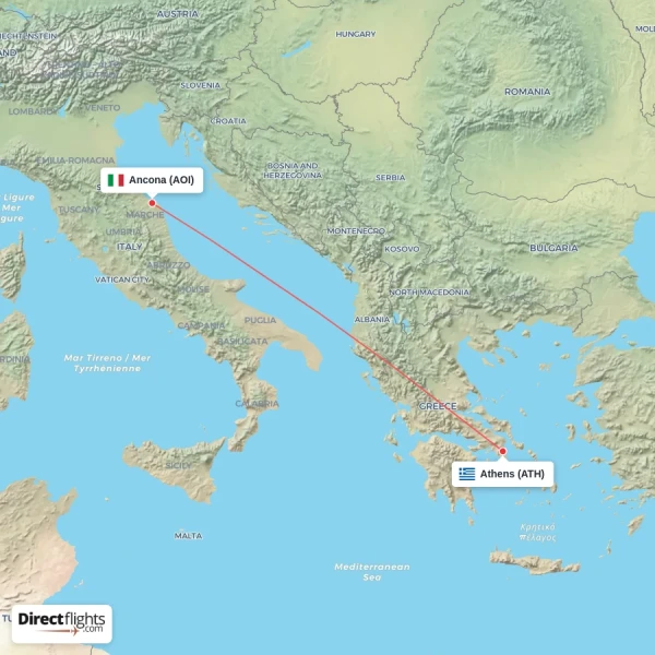 Ancona - Athens direct flight map