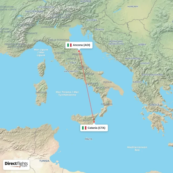 Ancona - Catania direct flight map
