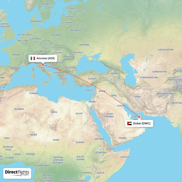 Ancona - Dubai direct flight map