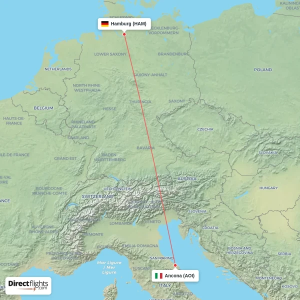 Ancona - Hamburg direct flight map