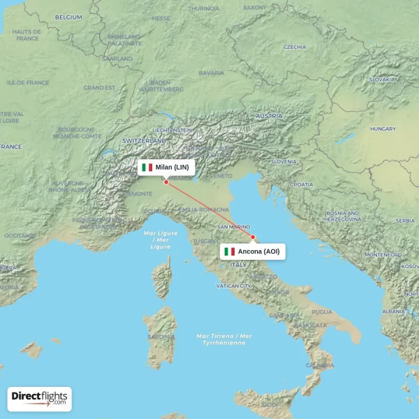 Ancona - Milan direct flight map
