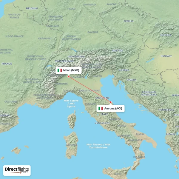 Ancona - Milan direct flight map