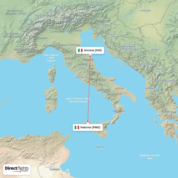 Ancona - Palermo direct flight map