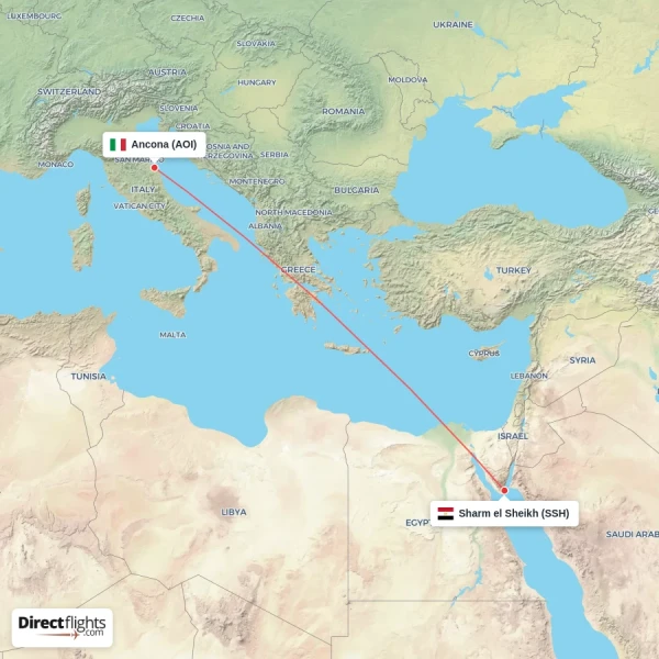 Ancona - Sharm el Sheikh direct flight map