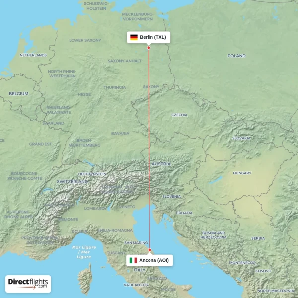 Ancona - Berlin direct flight map