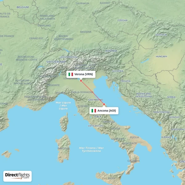 Ancona - Verona direct flight map