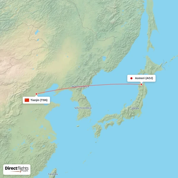 Aomori - Tianjin direct flight map