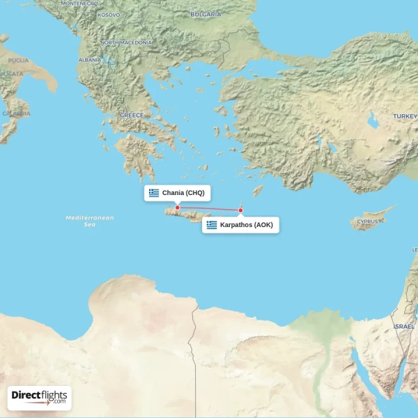 Karpathos - Chania direct flight map