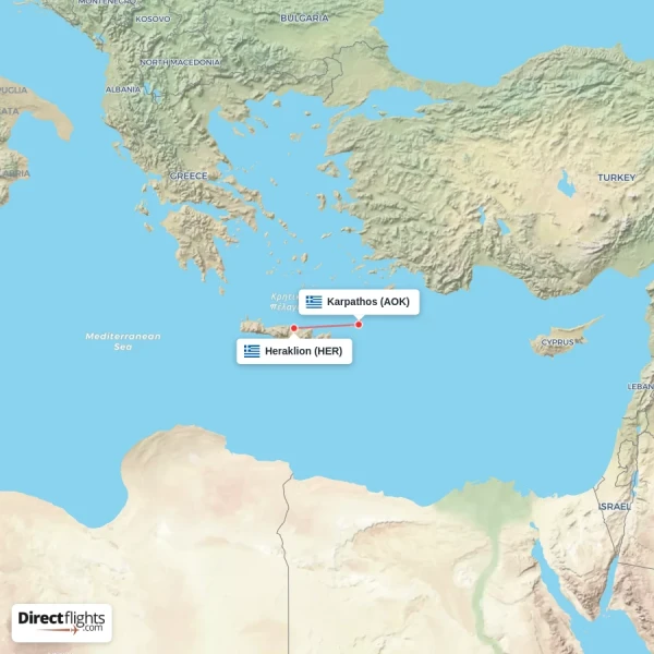 Karpathos - Heraklion direct flight map