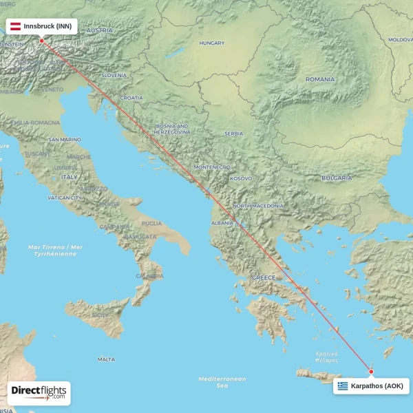 Karpathos - Innsbruck direct flight map