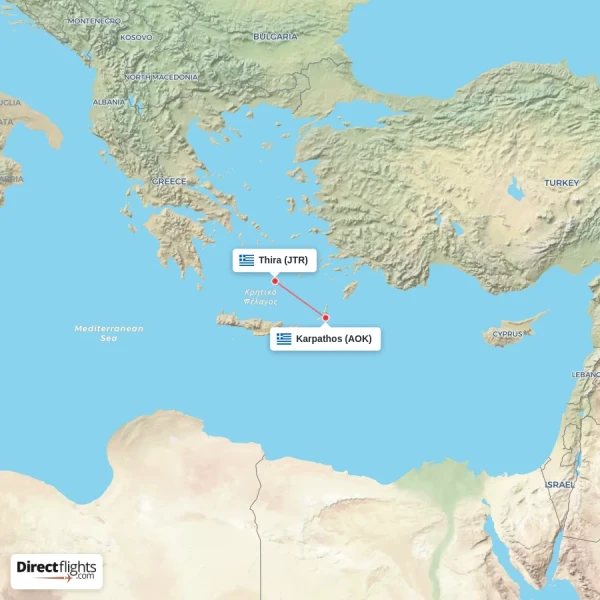 Karpathos - Thira direct flight map