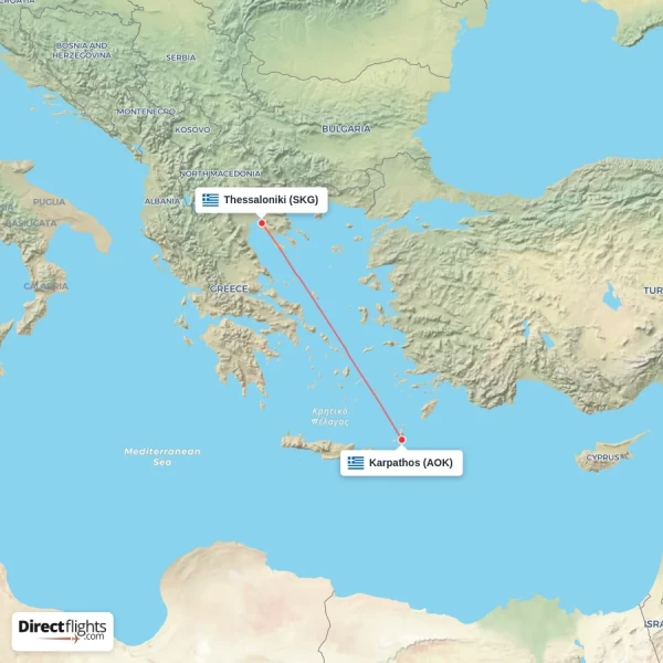 Karpathos - Thessaloniki direct flight map