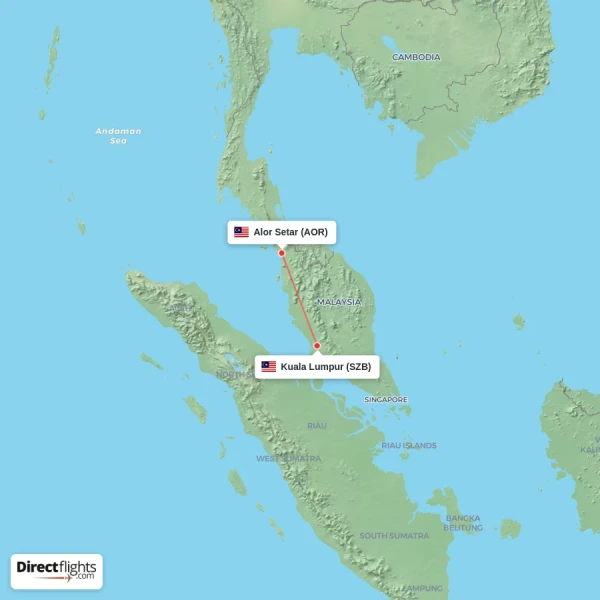 Alor Setar - Kuala Lumpur direct flight map