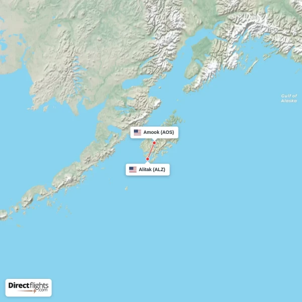 Amook - Alitak direct flight map