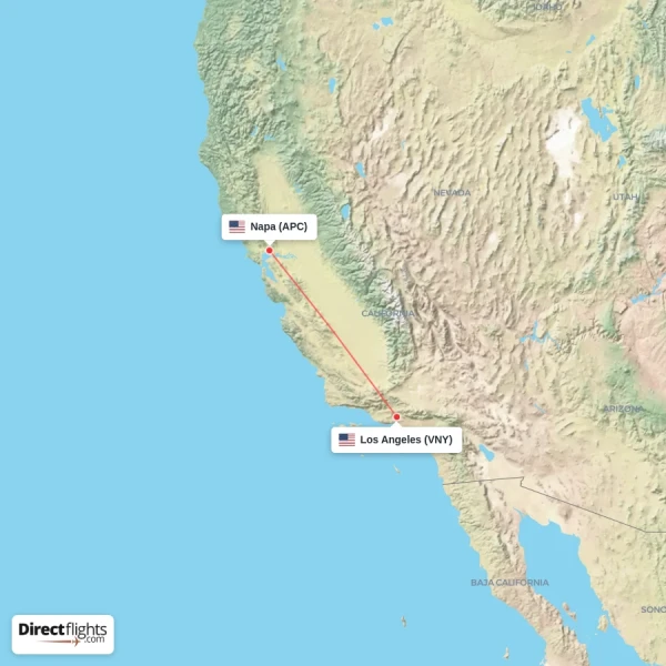 Napa - Los Angeles direct flight map