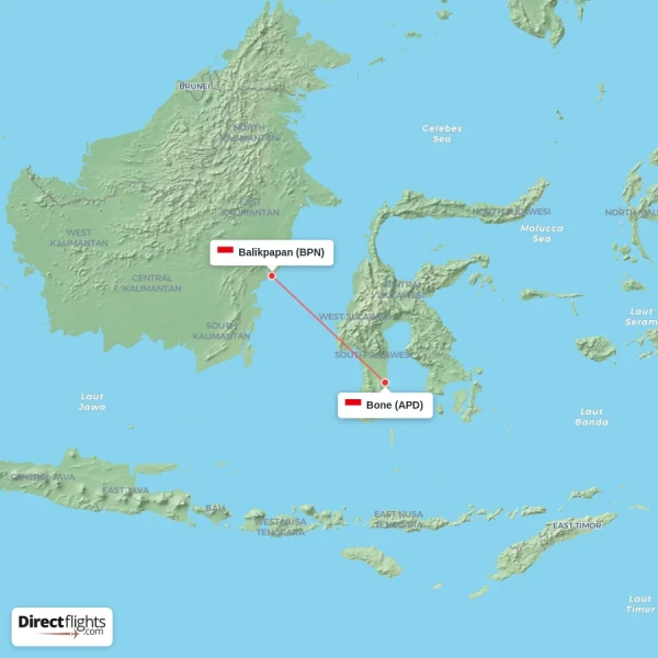 Bone - Balikpapan direct flight map