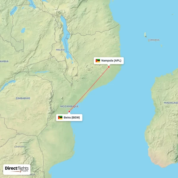 Nampula - Beira direct flight map
