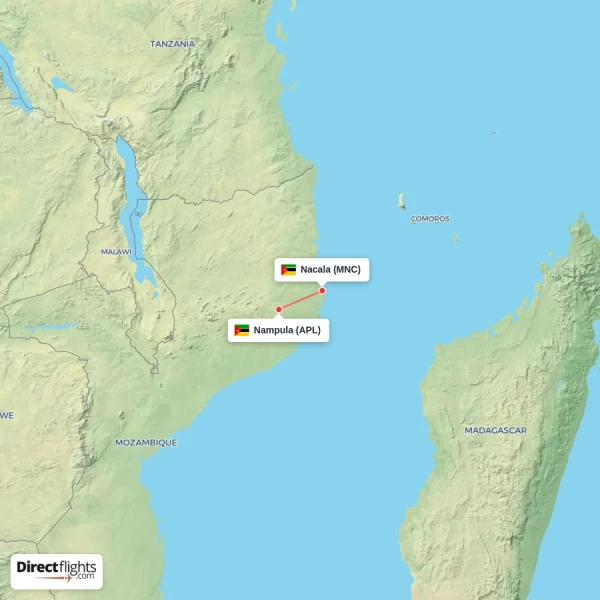 Nampula - Nacala direct flight map