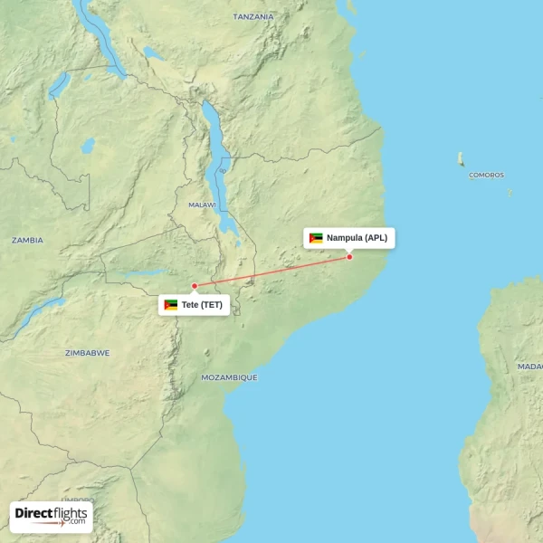 Nampula - Tete direct flight map