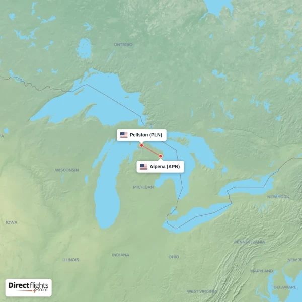 Alpena - Pellston direct flight map