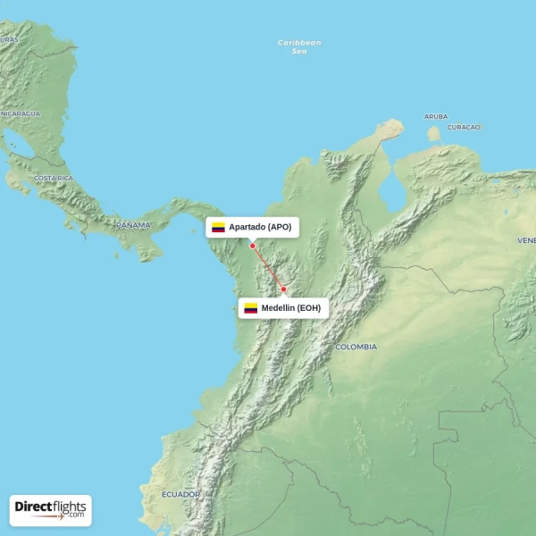 Apartado - Medellin direct flight map