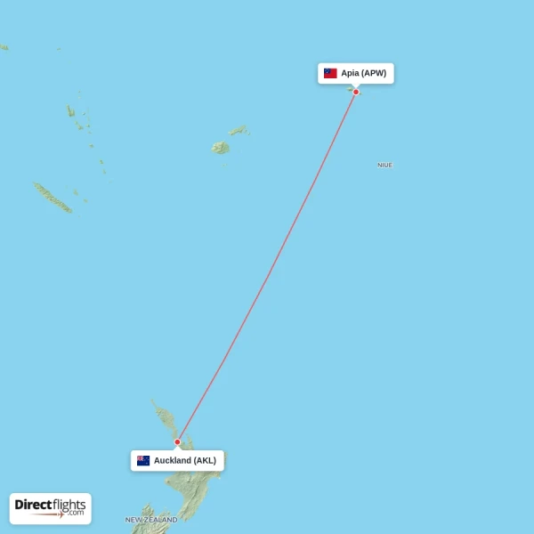 Apia - Auckland direct flight map