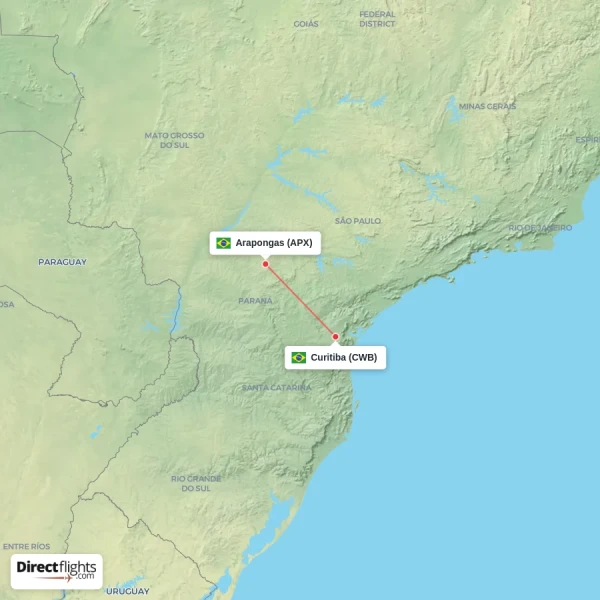 Arapongas - Curitiba direct flight map
