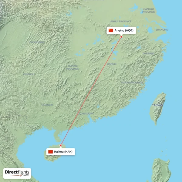 Anqing - Haikou direct flight map